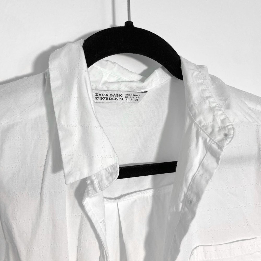 Zara Basic White Button Front Short Shirt Dress C… - image 4